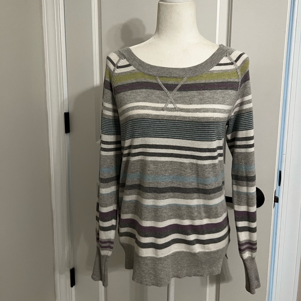 Sonoma Striped Soft Sweater Size M Gray, White, Blue, & Green